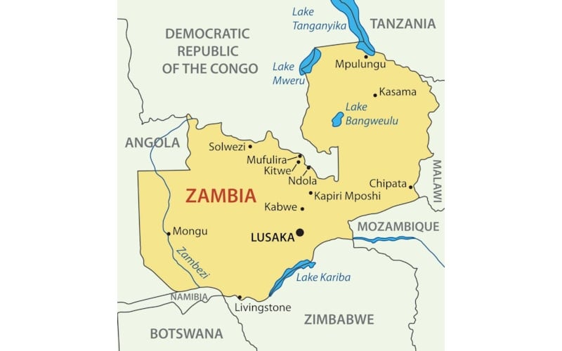 Kart av Zambia, Afrika